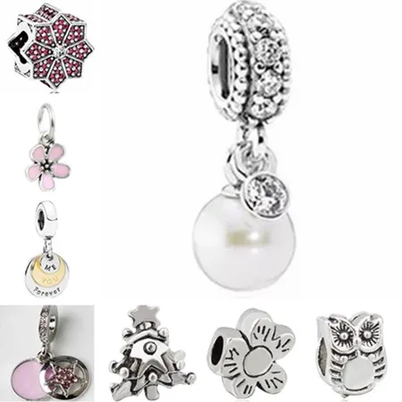 

Simple Style Party DIY Jewelry Small Cat Flowers Hearts Owl Simulated Pearl Beads Charms Fit Pandora Bracelets Women Handmade