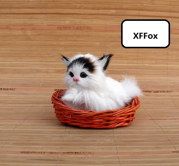 cute real life black head cat model in a basket plastic&ampfurs simulation rise up hand doll gift about 13x5x12cm xf1242 | Дом и сад