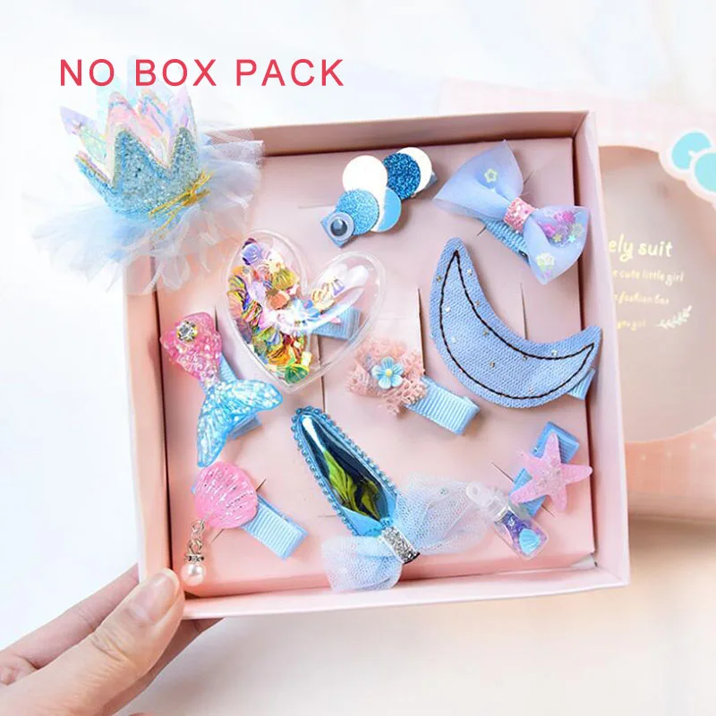 10 PCS NO BOX F09 10 шт./компл. Детские зажимы для волос Милые Блестки Корона банты с цветком детские украшения для волос девочка заколки для волос девушки Gift подарок - Цвет: 10 PCS NO BOX F09