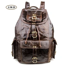J.M.D Genuine Leather Four Exterior Pockets Causal Travel Rucksack Fashion Backpack College Student School Laptop Bag 7268C