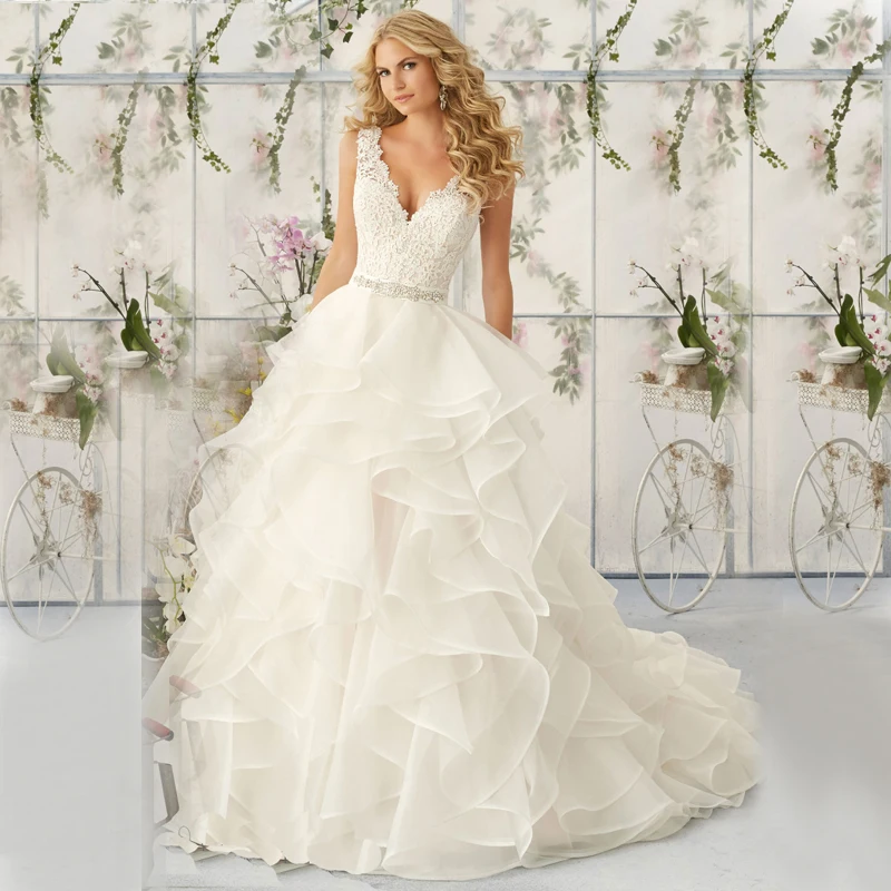 Abendkleider Элегантный кружево vestido de noiva бальное платье рюшами из органзы свадебное платье с открытой спиной мать невесты платья для женщин