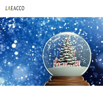 

Laeacco Christmas Tree Crystal Ball Snow Blue Bokeh Baby Room Photo Background Customized Photographic Backdrop For Photo Studio