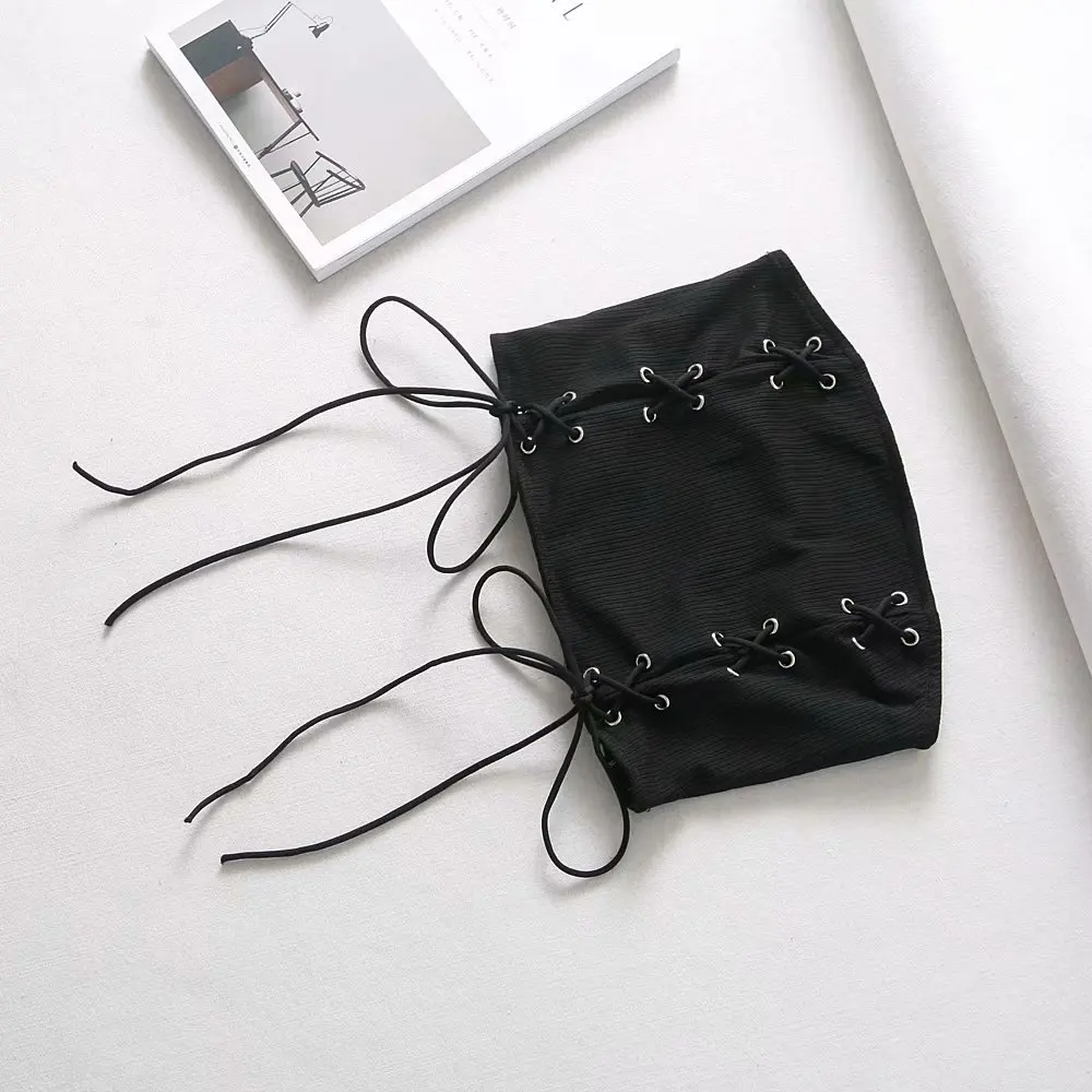 Хлопок эластичное тянущееся кружево-Up Drawstring с открытыми плечами бюстгальтер без рукавов с запахом груди Для женщин повязки сексуальный трубки Crop Top
