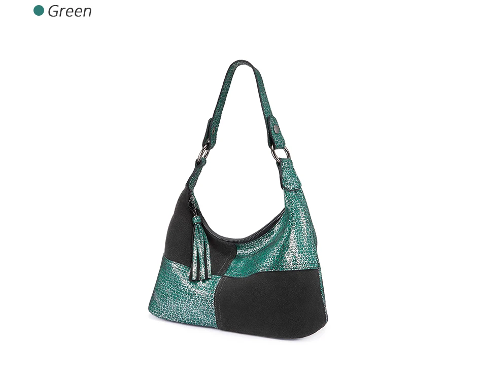 REALER Женская сумка Хобо, сумка из натуральной кожи для женщин, Лоскутная сумка через плечо с кисточкой, роскошная дизайнерская сумочка