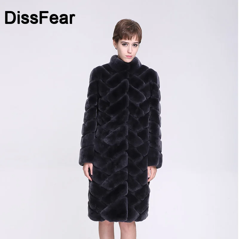 

Women Solid Rex Rabbit Fur Coat Full Sleeve New Female Natural Winter Genuine Fur Jacket Overcoat Ladies O-Neck Real Fur Coats