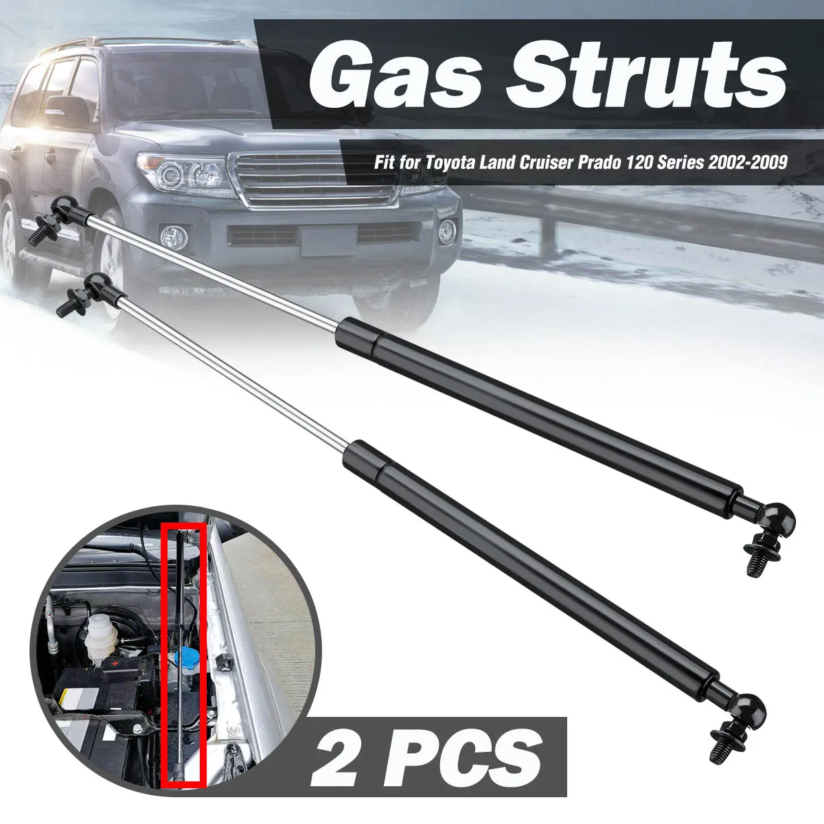 

1Pair for Toyota Land Cruiser Prado 120 Series 02-09 Bonnet Hood Gas Struts Support Steel 47.5cm Replacement Safe Convenient