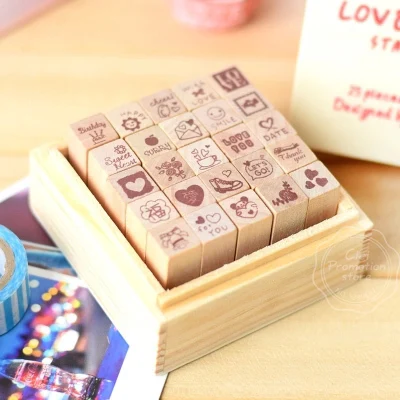 

25PCS/Lot Vintage Wood Rubber InkPad Stamps DIY Scrapbooking Inkpad Wooden Stamp Birthday Wedding Album Decoration Set BK10288