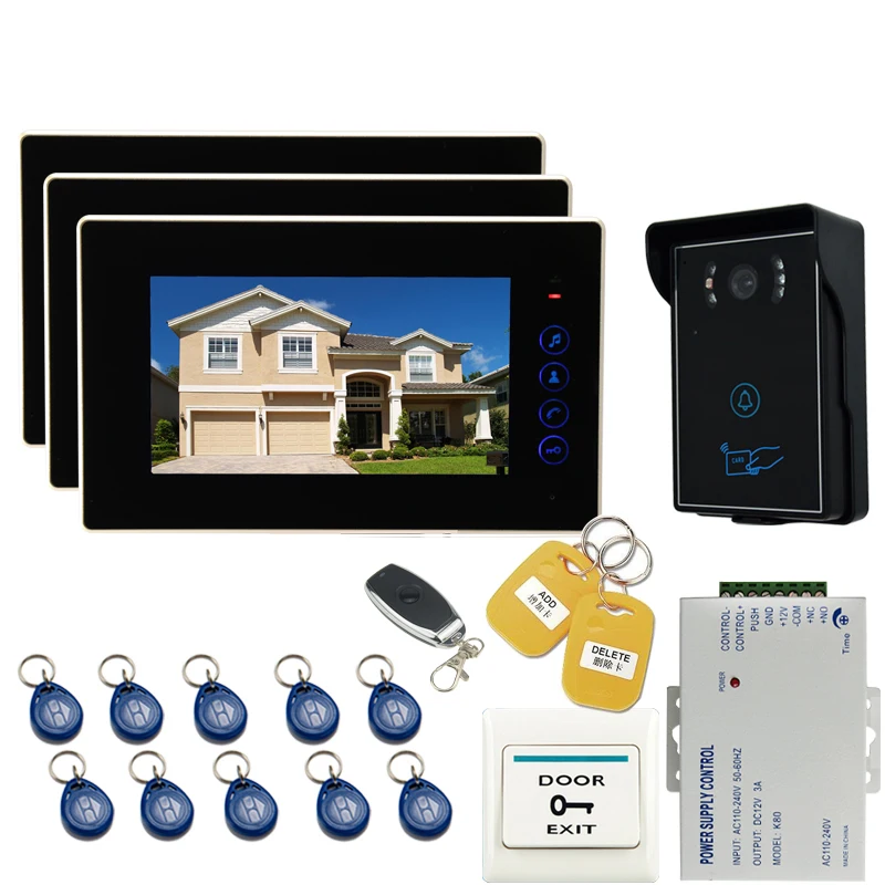 

JEX 7`` Video Door Phone Intercom Doorbell Entry Intercom System kit 700TVL Waterproof RFID Access Camera + Remote control 1V3