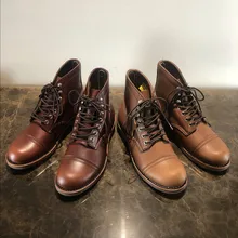 Модные Винтажные ботильоны; Мужская обувь; ботинки в байкерском стиле с круглым носком; Goodyear; Высококачественная обувь из натуральной воловьей кожи красного цвета