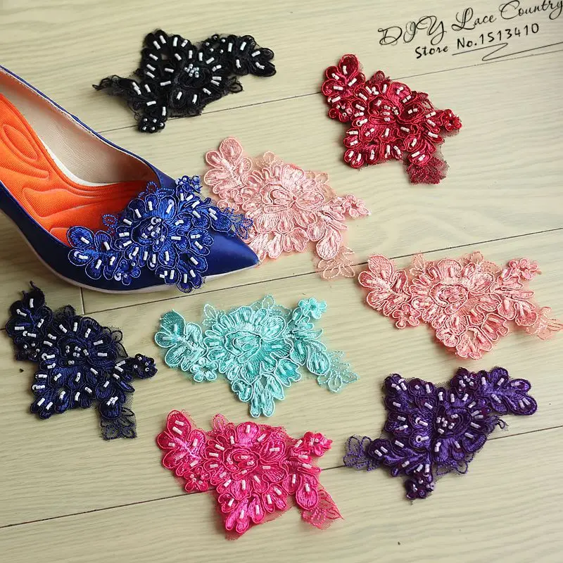 

Size11*7.5cm(5pcs/lot) Beautiful Corded Beaded Lace Wedding Dress Decorated a variety of Applique Sew On Lace Patches