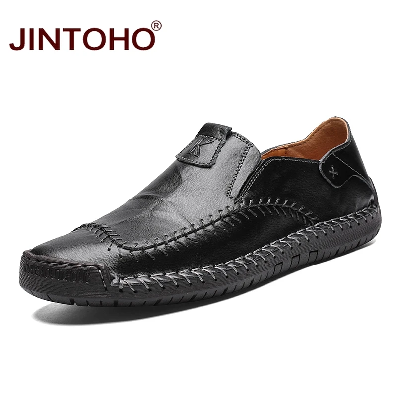

JINTOHO High Quality Men Genuine Leather Shoes Slip On Mens Fashion Shoes Brand Casual Leather Shoes For Men 2019 Men Loafers