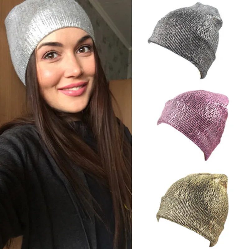 

1PC New Autumn And Winter Hat Solid Color European And American Style Women Bronzing Pinstripe Knit Hat Warm Fashion Hat