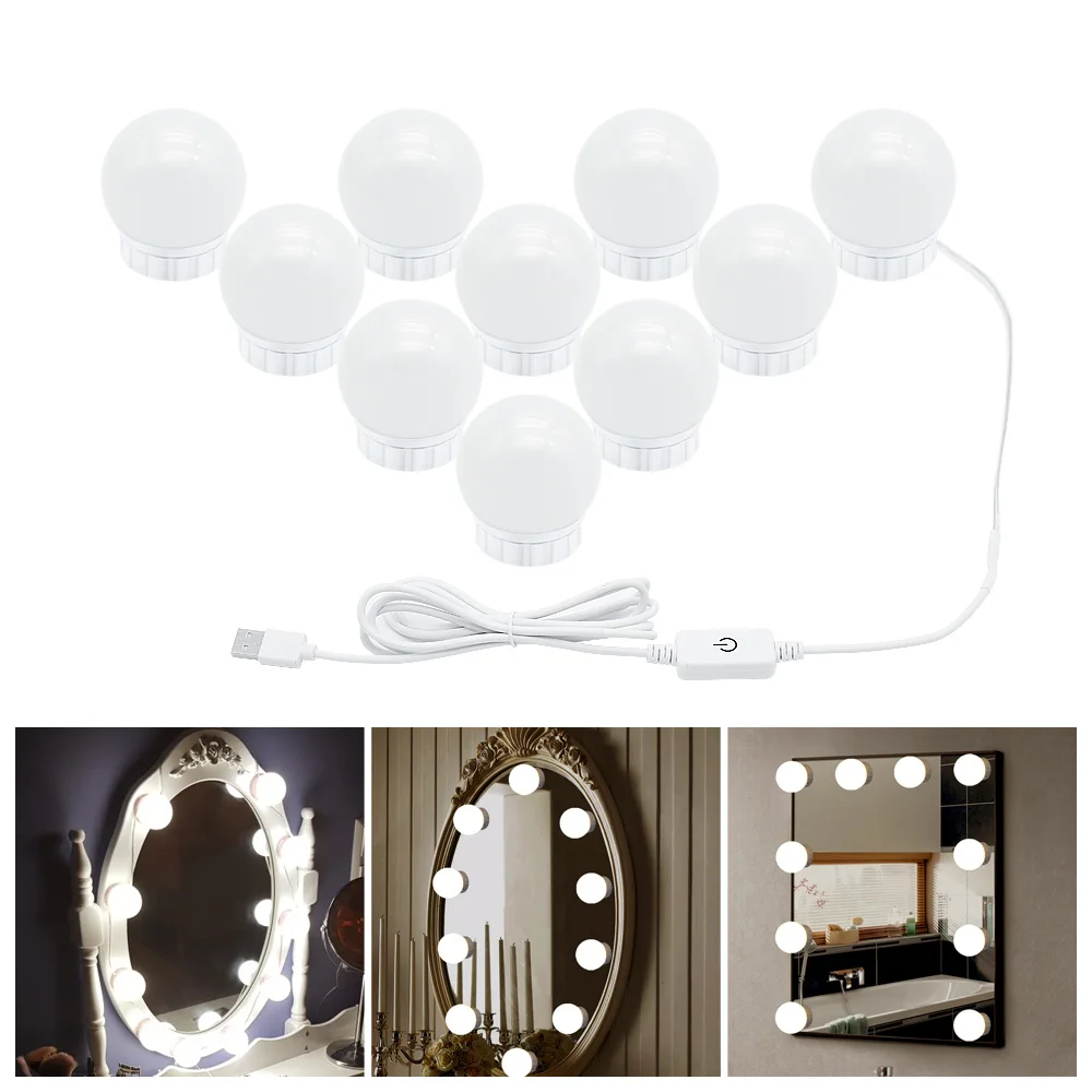 

USB Powered Makeup Mirror Light Bulb Hollywood Vanity Lights Stepless Dimmable LED Wall Lamp 6 10 14Bulbs Kit for Dressing Table