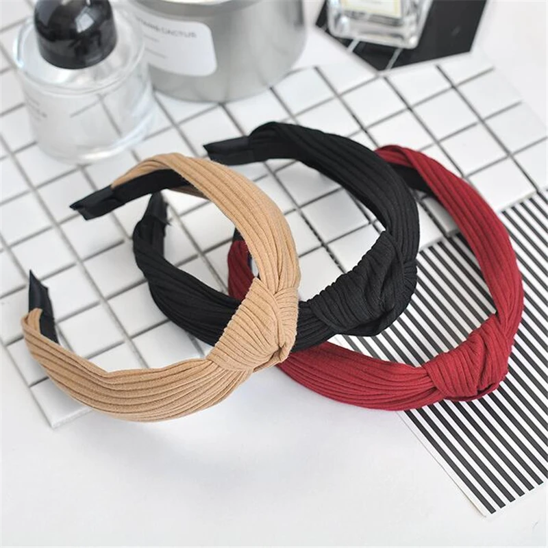 Women Girls Fashion Velvet Knitted Korean Solid Bezel Hairband Hair Accessories Elegant Cross Headband Ornament For Female Girls