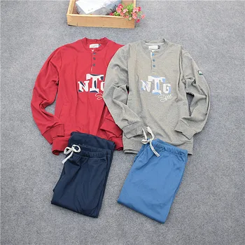 

Men's Pajamas Autumn Cotton Thin Long sleeve Pullover Pyjamas Trousers Sleepwear Men Pajamas Set Lace