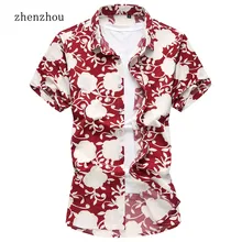 ZhenZhou летние мужские рубашки с коротким рукавом с цветочным принтом, Мужская одежда, M-6XL 7XL, мужская повседневная рубашка, Camisa hawaana
