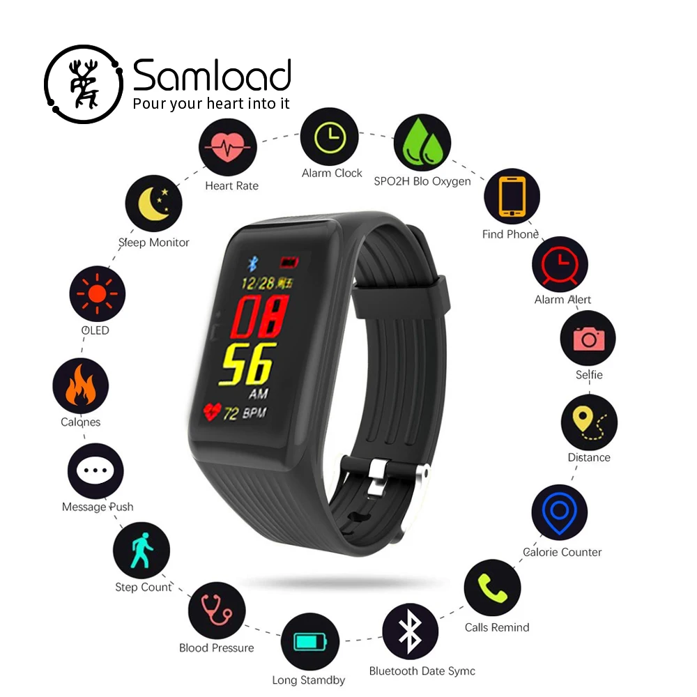 

Samload K1 Smart wristband Waterproof Bracelet Bluetooth Sports Band Heart Rate Sleep Speed Tracke For Xiaomi iPhone6 7 8 Huawei
