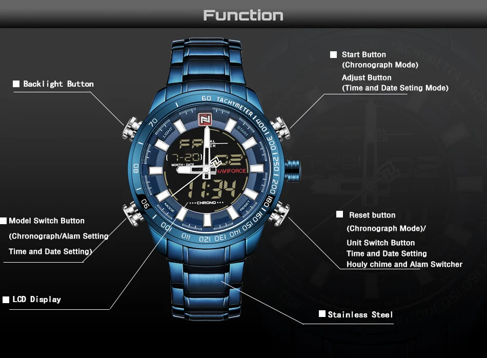 Мужские часы NAVIFORCE роскошный бренд армейские военные спортивные часы мужские полностью Стальные кварцевые цифровые аналоговые часы Relogio Masculino