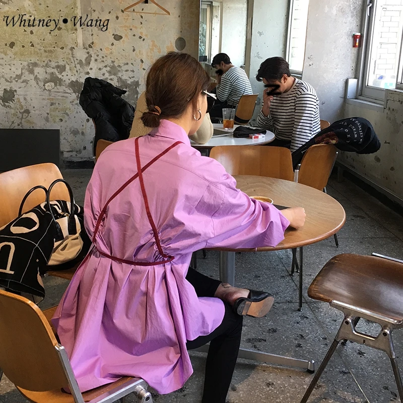 WHITNEY WANG 2019 Весенняя мода уличная цвета контрастные ленты Лоскутная негабаритная