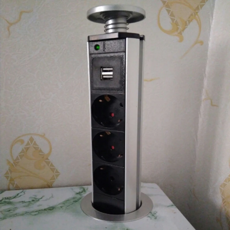 220V 16A тянуть POP UP электрические 3 розетки с 2 портами (стандарт Кухня Стол выдвижной
