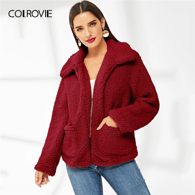 burgundy teddy coat