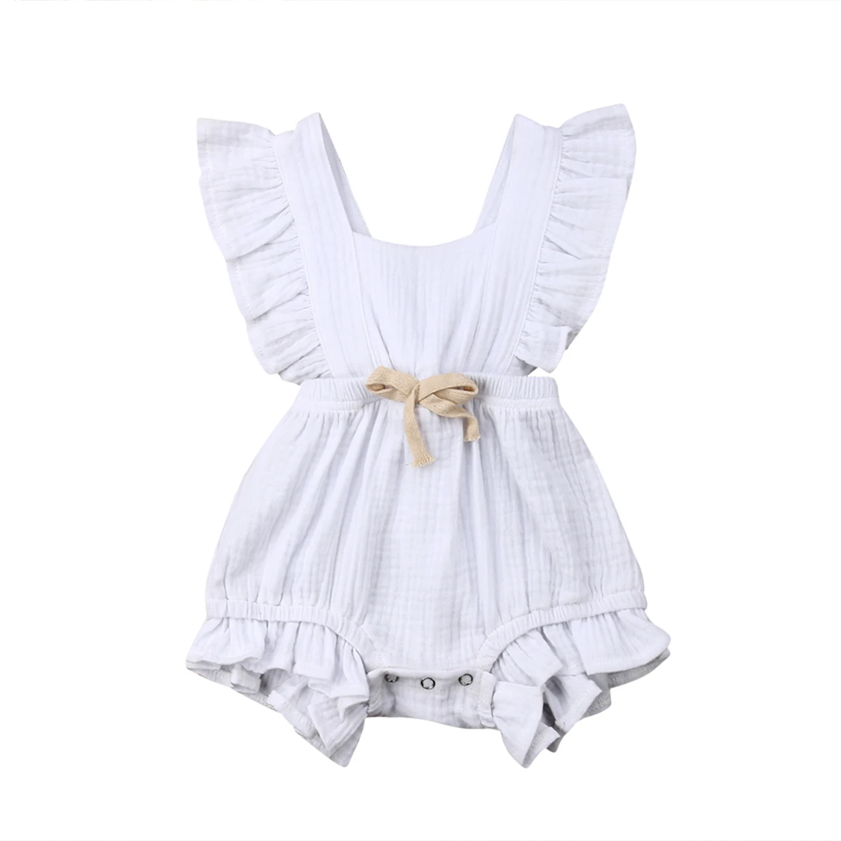Одежда для новорожденных; однотонные детские комбинезоны без рукавов с оборками для мальчиков и девочек; комбинезон; летняя повседневная одежда для новорожденных - Цвет: Белый