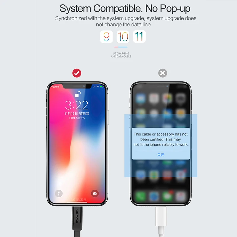 5 шт./лот USB кабель для iPhone USAMS синхронизации данных lightning Зарядка iphone x 8 7 6s 6