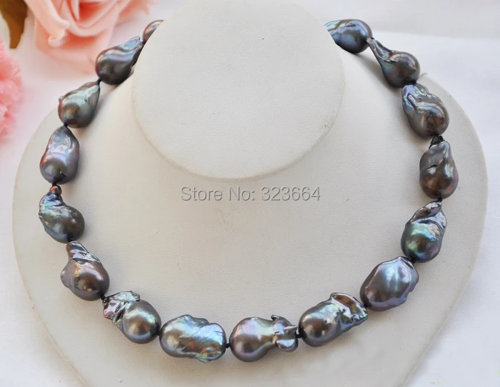 

HUGE 18" 22-26mm BLACK BAROQUE KESHI REBORN PEARL NECKLACE