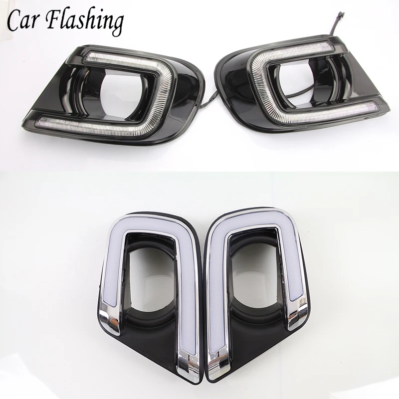 

Car Flashing 1 Pair DRL For Dodge Journey Fiat Freemont 2014 2015 2016 2017 LED DRL Daytime Running Lights Daylight with yellow