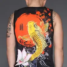 Японский уличная Винтаж Цветочный Принт рыбы сетки тренировки Fit Jogger Панк майка для мужчин футболка Топ без рукавов плюс размеры более