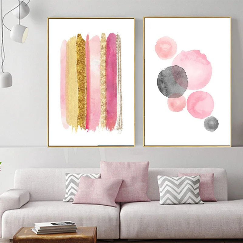 2 Pieces Wall Art Abstract Pictures for Living Room Decor Rose Gold Canvas Painting Pink Posters and Feminine Print | Дом и сад