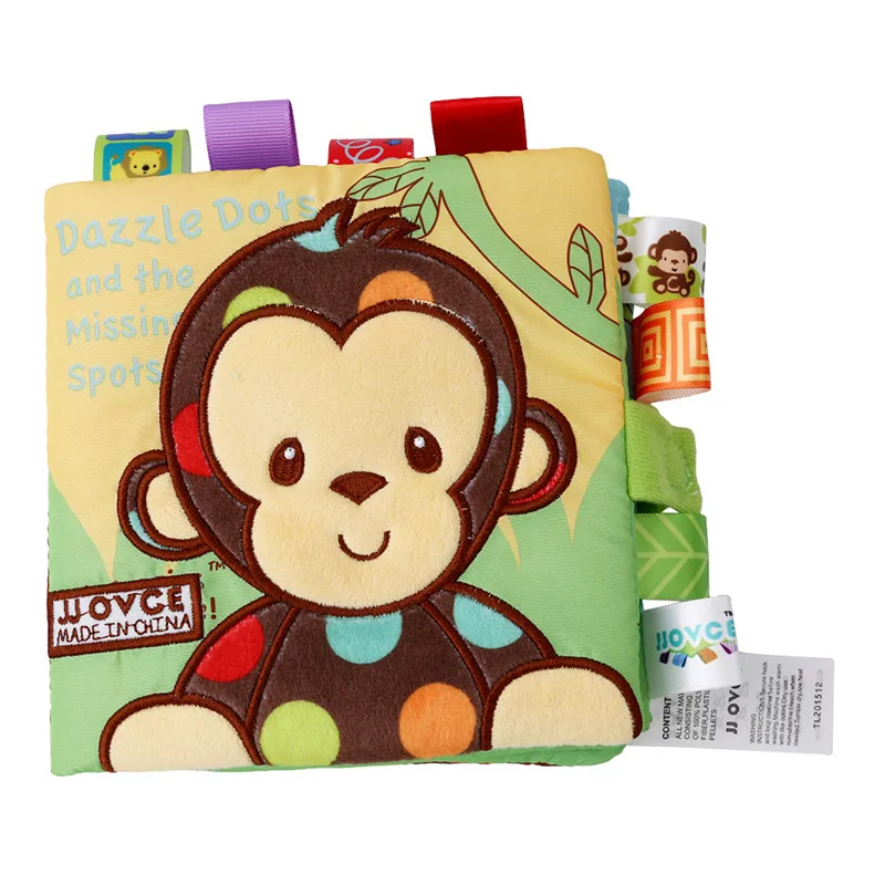 4 страницы Детские Ранние развивающие игрушки Вышивка Мягкая Ткань Книга погремушка в коляску игрушки для новорожденного ребенка 0-12 месяцев - Цвет: monkey