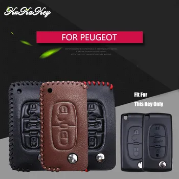 

KUKAKEY Genuine Leather Car Key Fob Bag Case Shell Skin Protected Cover For Peugeot RCZ 107 206 207 208 306 307 308 407 408