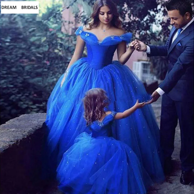 Бальное платье ярко-голубой цветок платья для девочек Новинка 2019 года Элегантные аппликации жемчуг с плеча платье для первого причастия