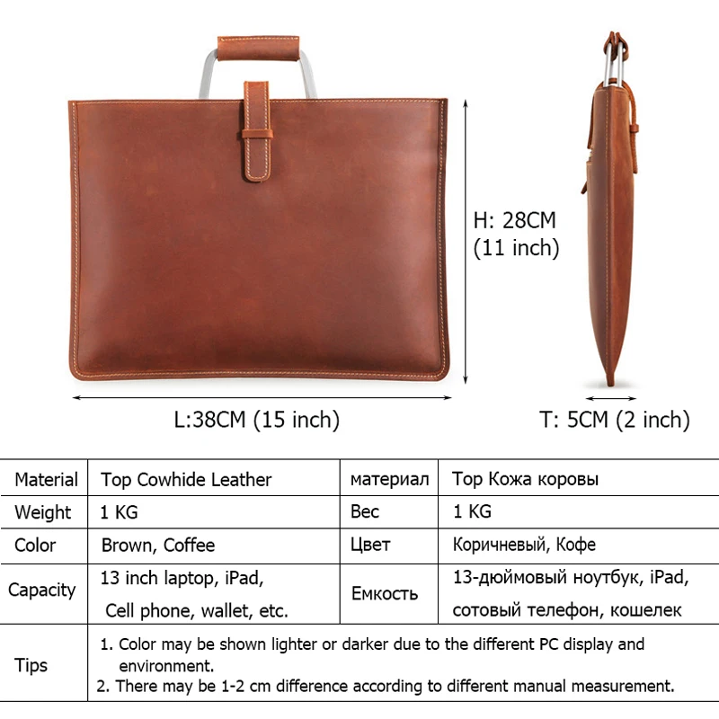 Genuine Leather Men's Handbags Crazy Horse Leather Man Retro Tote Bag Shoulder Messenger Bag Business Men Briefcase Laptop Bag