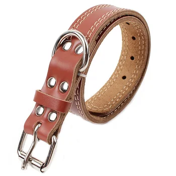 

Leather Dog Collar Pitbull Labrador Large Dog Necklace Double Sewing Neck Size Adjustable Collar for Big Dogs Golden Retriever