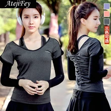 Женская рубашка для йоги дышащая впитывающая пот с коротким рукавом быстросохнущая фитнес-спорт майки высокие эластичные колготки спортивные топики