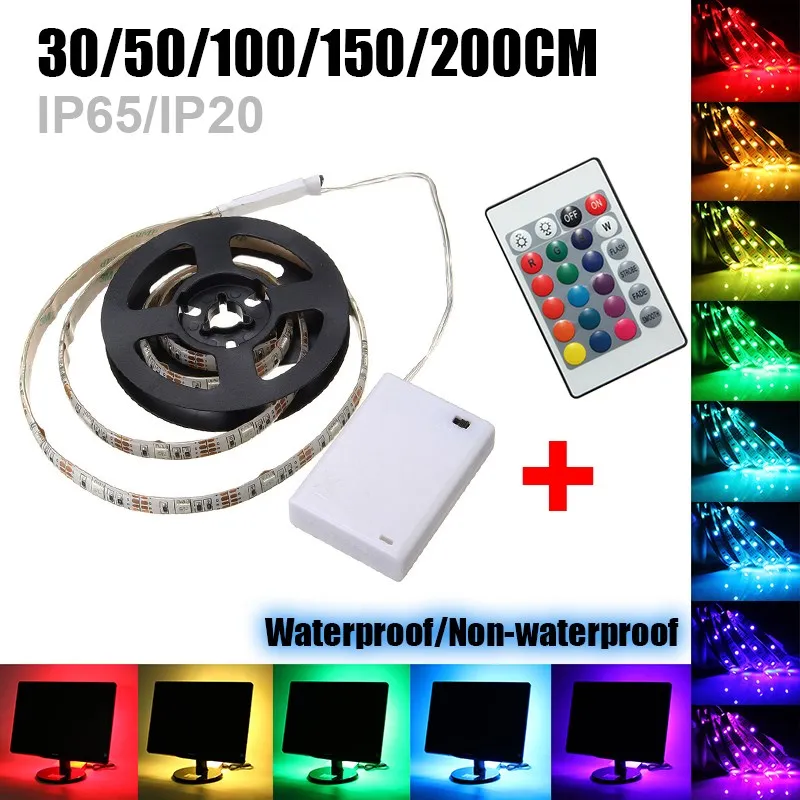 Гибкая 30/50/100/150/200 см Светодиодная лента RGB 5050 SMD водонепроницаемая/не Водонепроницаемая батарея с 24Key ИК-пультом дистанционного управления