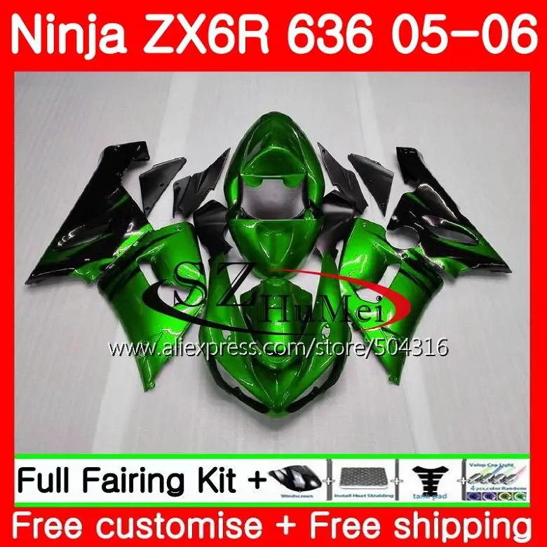 

Body For KAWASAKI NINJA 600CC ZX 6R 05-06 ZX-636 ZX636 9SH20 ZX6R 05 06 ZX600 ZX 636 ZX-6R 2005 2006 Fairings kit green black