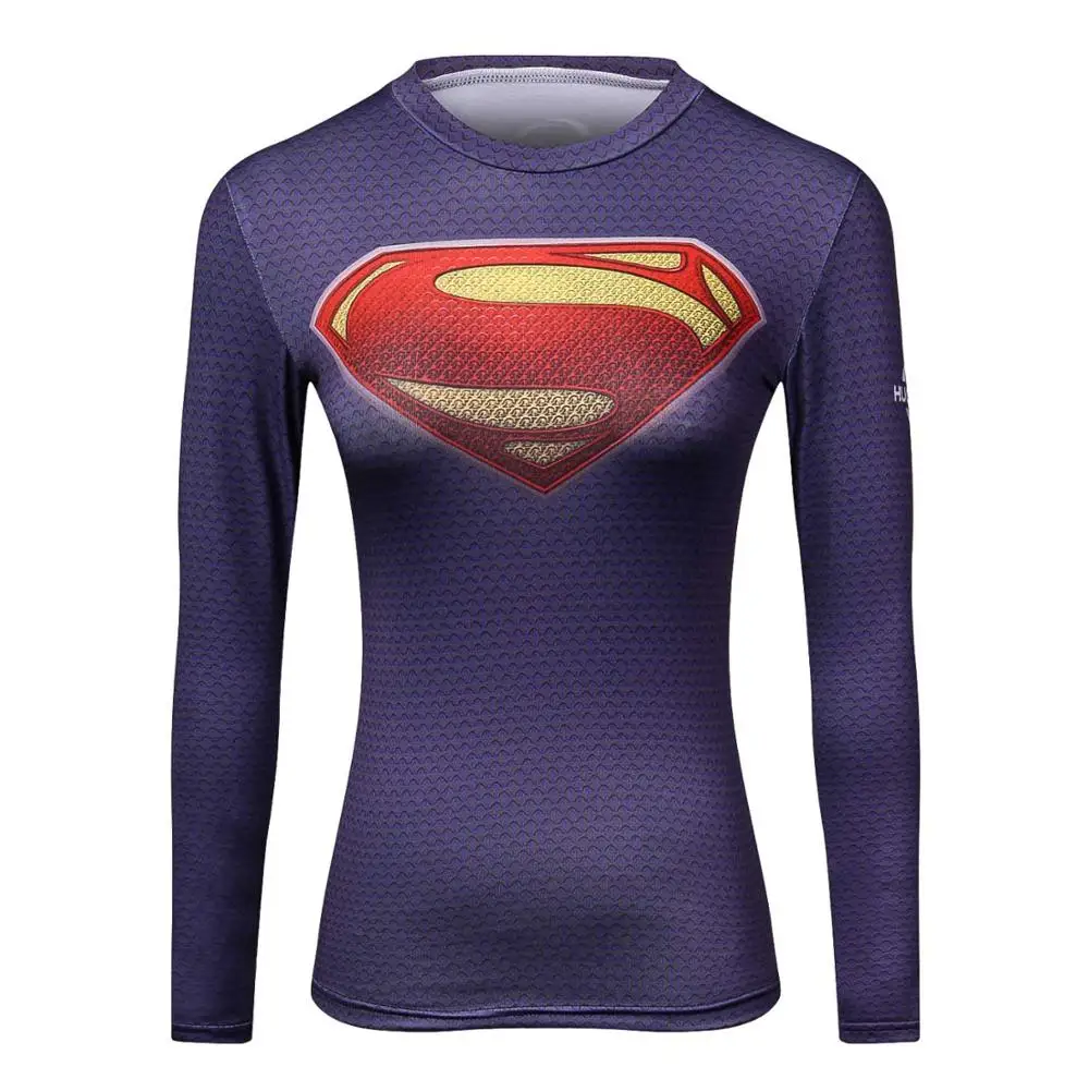 Женские комиксы чудесный Супермен Капитан Америка чудо женские компрессионные рубашки футболка с длинным рукавом женские фитнес колготки рубашки - Цвет: 4