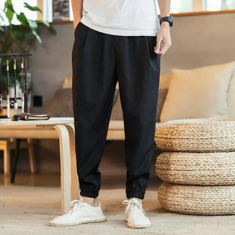 Baratos Zeeshant Casual Harem Pantalones Hombre Jogger cintura elástica poliéster hombre Fitness Pantalones Hombre Ropa tradicional china para hombres