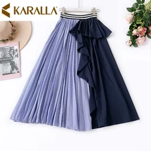 Модная женская плиссированная юбка Асимметричная Лоскутная юбка женская летняя с высокой талией в полоску Лоскутная волнистая трапециевидная юбка C1442