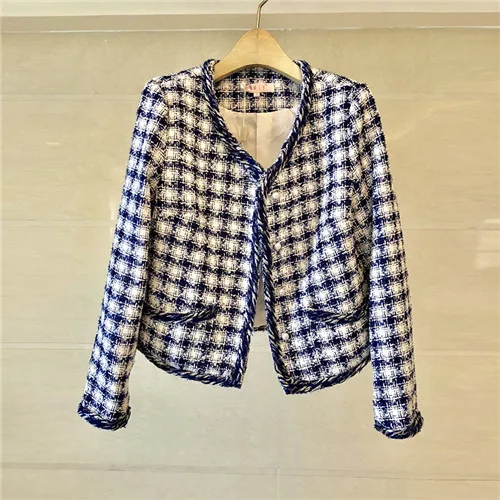 Blue Coat Костюмы с платьем для Для женщин взлетно-посадочной полосы дизайнеры элегантные женские офисные праздничная одежда в клетку, Блейзер, пиджак, пальто мини платье комплект из 2 частей форма - Цвет: Blue Coat