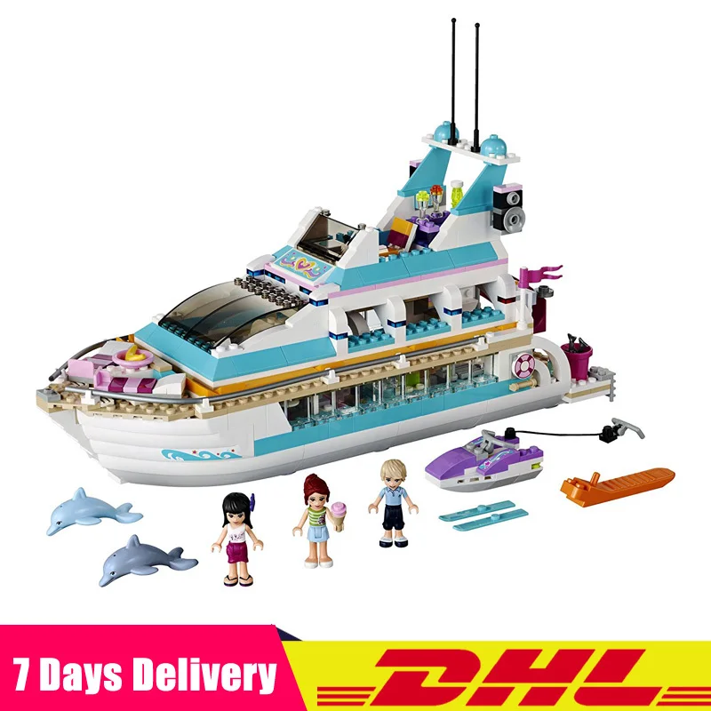 

Clone Legoingly 41015 DHL Wowpa 01044 618 PCS Dolphin Cruiser Vessel Ship Model Building Blocks Toys Bricks Girl Funny Gift Toys