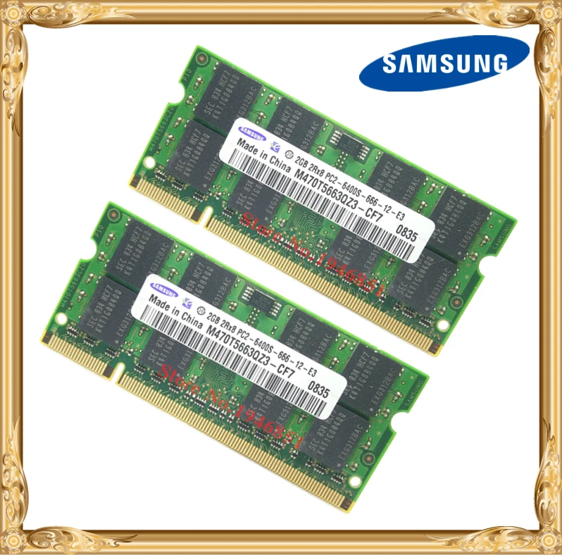 Дешево Samsung ноутбук память 4 ГБ 2x2 ГБ 800 МГц PC2 6400 DDR2 ноутбук оперативная память 4G 800 6400S 2G 200 pin SO DIMM