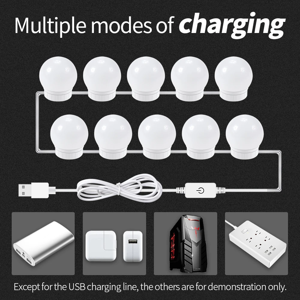 CanLing USB 5 В-12 в голливудская Косметическая лампа 8 Вт 12 Вт 16 Вт 20 Вт туалетный столик, зеркальный светильник с бесступенчатой регулируемой яркостью 2 6 10 14 лампочек