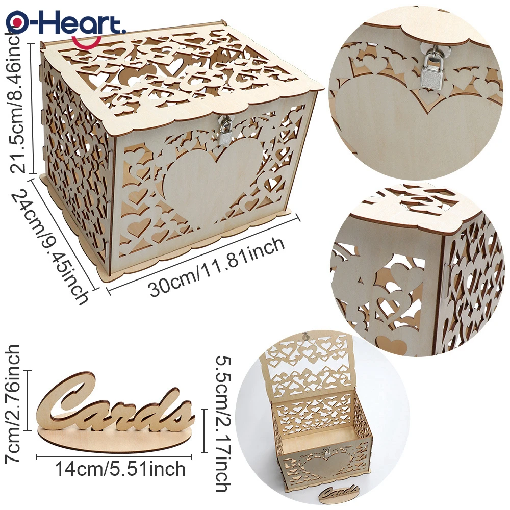 O-heart DIY деревянная коробка для приглашения на свадьбу деревенская Подарочная коробка с замком коробка для сбора денег на свадьбе полые сердца в форме коробка подарочной карточки и карты знак