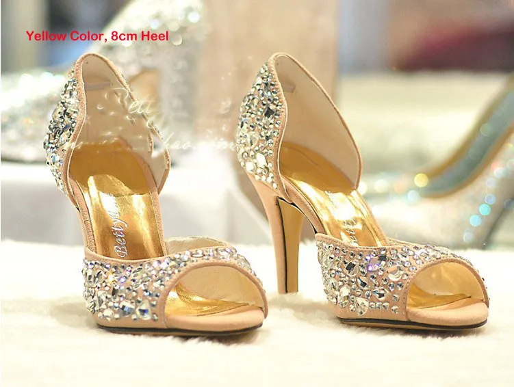 Summer Fashion High Heels Rhinestone Pump Party Evening Formal Dress Shoes Peep Toe Sandals Wedding Shoes Sparkling Stiletto