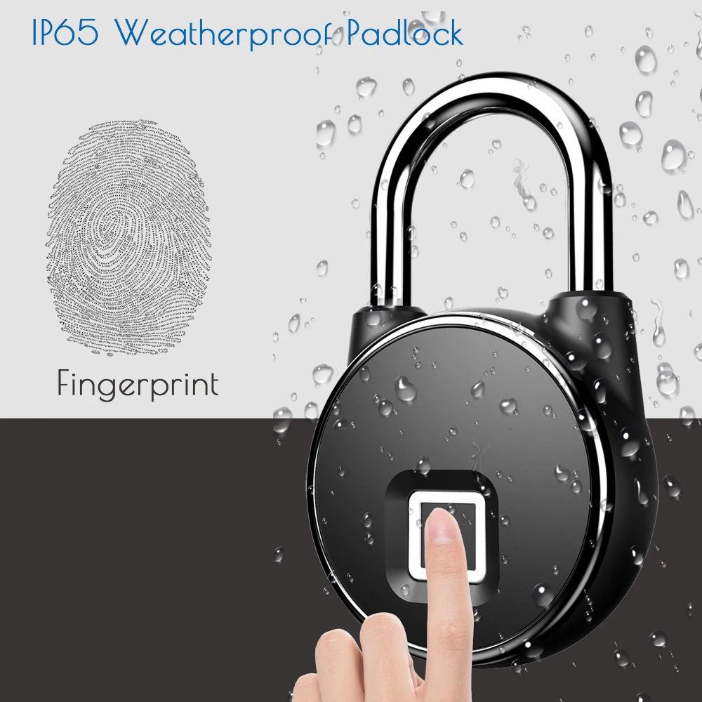 Keyless Fingerprint Padlock Security Smart Lock Footprint Wireless Biometric Locks Waterproof IP65 For Bag/Door/Luggage/Case |