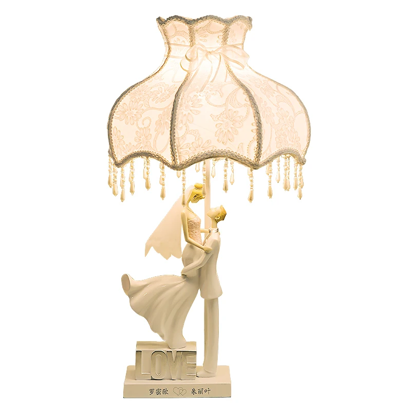 

Wedding Deco Present Lovers Kiss Dimmer Table Lamp for Bedroom Living Room Romantic European Resin Fabric E27 Desk Light H 60cm
